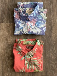 Lot 2 Cooke Street L Hawaiian Shirts Monstera Plumeria Bird of Paradise Fish - Picture 1 of 9