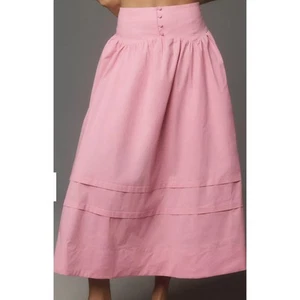 Anthropologie Maeve Button-Waist Midi Skirt Sz Large Pink Cottagecore Romantic - Picture 1 of 8