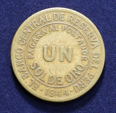 Moneda de latón Perú Un Sol 1944 KM 222 Foto 1 de 4