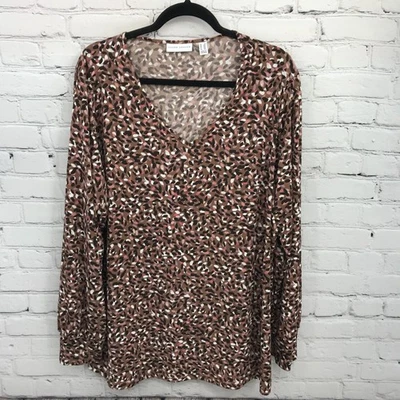 Susan Graver Top Mujer 2X Marrón Cuello en V Pullover Manga Larga Informal Elastizado Foto 1 de 4