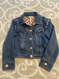 Matilda Jane Denim Jean Jacket 8 Blue Red Gingham - Picture 1 of 3