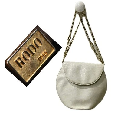 CARTERA BANDOLERA RODO ITALY MARFIL LAGARTO AÑOS 60’S 70’S VINTAGE CORREA TONO DORADO ICÓNICA Foto 1 de 4