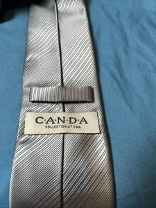 Forsyth of Canada Tie Repp Silk Silver Striped Necktie  59” - Picture 1 of 2