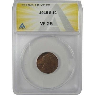 1915 S Lincoln Wheat Cent VF 25 ANACS Penny 1c Coin SKU:I22990 - Image 1 of 4
