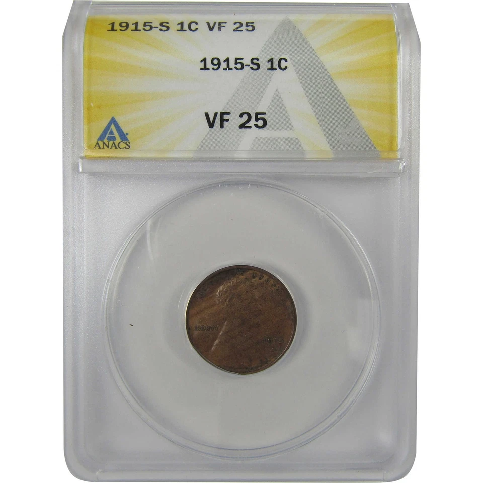 1915 S Lincoln Wheat Cent VF 25 ANACS Penny 1c Coin SKU:I22990 - Image 1 of 4