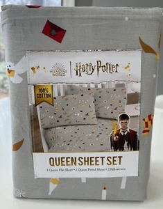 Wizarding World Harry Potter 100% Cotton Queen Size Sheet Set Hogwarts NEW - Picture 1 of 4