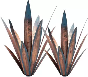 2Pcs Tequila Rustic Sculpture DIY Metal Agave Plant Home Decor Rustic Hand Paint - Picture 1 of 12