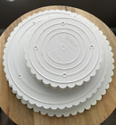 WILTON White 5 Cake Tier Plates "Circles of Strength" (2)8", (2)12", (1)14" USA