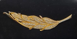 Moissanite Leaf Brooch Pin VINTAGE Roundcut Stone W/Gold Plated Silver - Picture 1 of 6