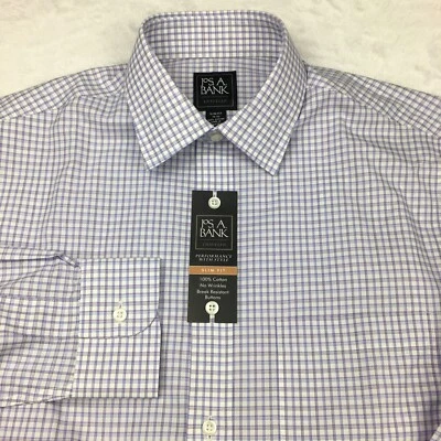 Jos.A.Bank Dress Shirt Mens 15-33 Purple/Blue Checks Slim Fit Wrinkle Free NWT! - Image 1 of 4