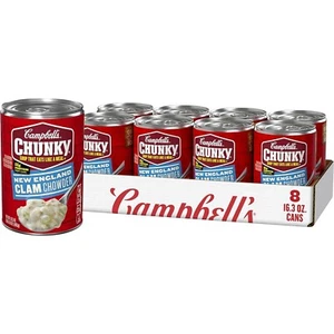 Campbell’s Chunky Soup, New England Clam Chowder, 16.3 Oz Can, Pack of 8  - Picture 1 of 6