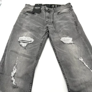 Boohoo Man Skinny Jean Distressed Denim Rips 30x30 Light Grey CrossHatch - Picture 1 of 18
