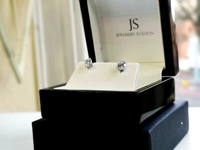 WHITE GOLD FINISHED ROUND CUT CREATED DIAMOND STUD EARRINGS GIFT BOX INCLUDED - Image 1 of 4
