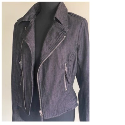 Chaqueta de Motociclista True Religion Negra Denim Estilo Moto Chaqueta Informal Top gira mundial M Foto 1 de 4