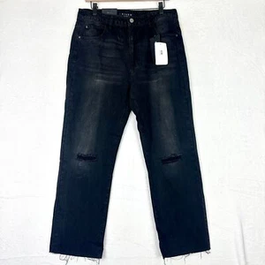 Risen High Waist Straight Leg Jeans Size 31/13 NWT Black Distressed Raw Hem - Picture 1 of 10