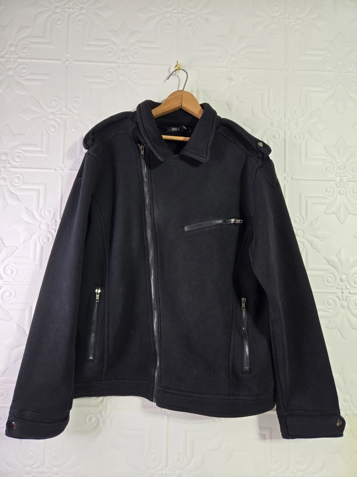 Chaqueta DOUBLJU Para Hombre Cremallera Negra Estilo Moto Bolsillos con Cremallera Talla XL Foto 1 de 4