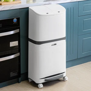 48L Double Bins Pedal Recycling Bin Kitchen Waste Wet & Dry Trash Can Dustbins - Picture 1 of 12