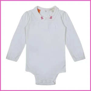 Baby Girls White Bodysuit Vest Long Sleeved With Collar 0-6 Months NEW - Picture 1 of 2