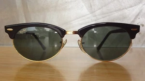 B&L Ray-Ban USA Clubmaster Oval W1263 Black & Gold G-15 gray green lens-Mint Vtg - Picture 1 of 24