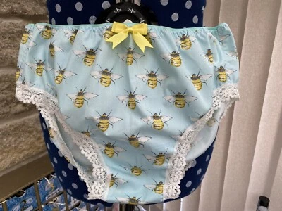 Handmade mint green bee design cotton panties low rise frilly knickers cute - Image 1 of 4