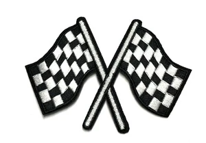 Checkered Racing Flags 5" Patch Embroidered Iron-on Applique Biker Emblem - Picture 1 of 10