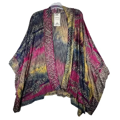Vintage Concept Kimono Womens Medium Purple Yellow Topper Bohemian Preppy Casual - Image 1 of 4