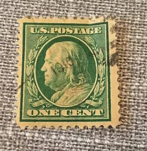 Rarer Benjamin Franklin 1 Cent 1901-1910 Green Stamp. Used. - Picture 1 of 3