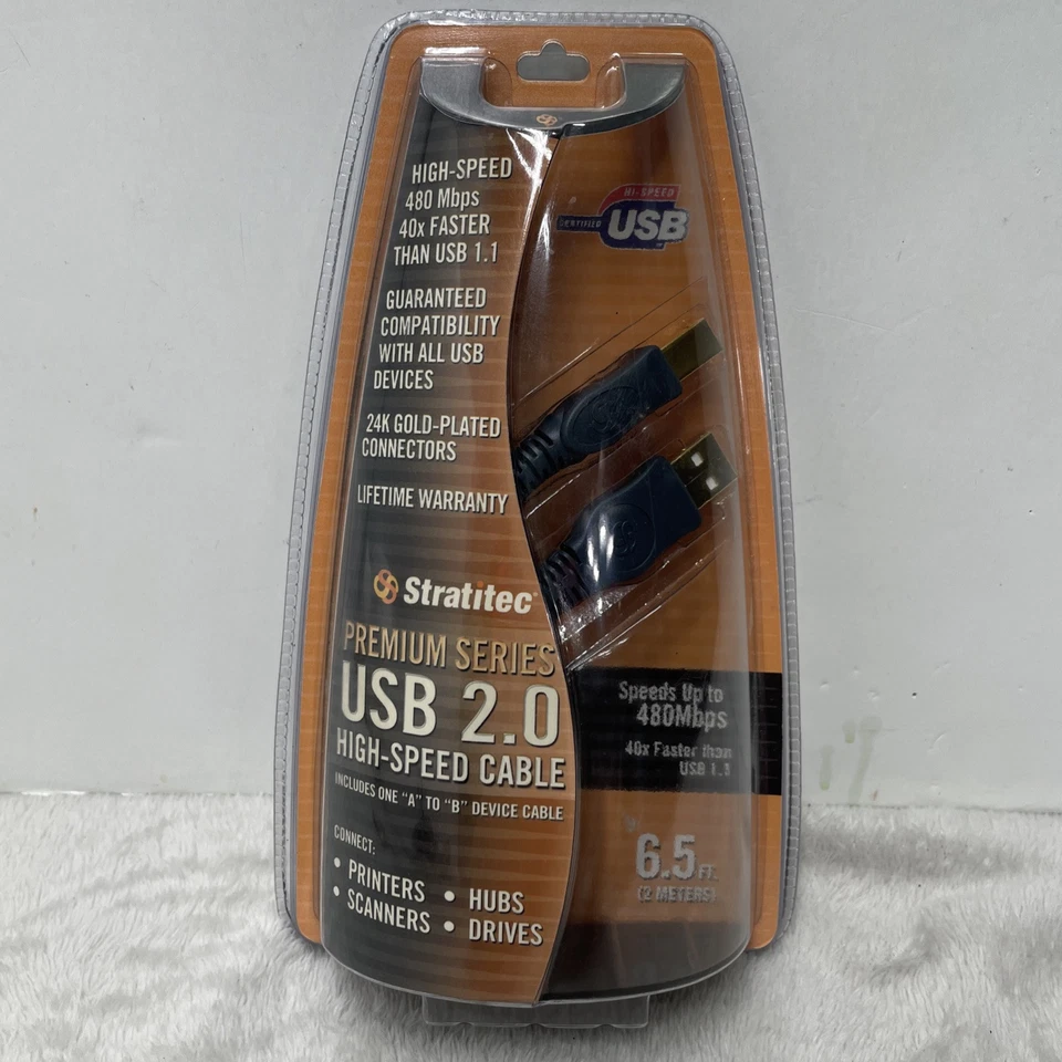 Stratitec Premium Series 6.5 Feet USB 2.0 24K Gold Connectors - High Speed Cable - Image 1 of 3