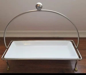 PAMPERED CHEF Simple Additions Silver Caddy With Rectangle White Platter - Picture 1 of 9