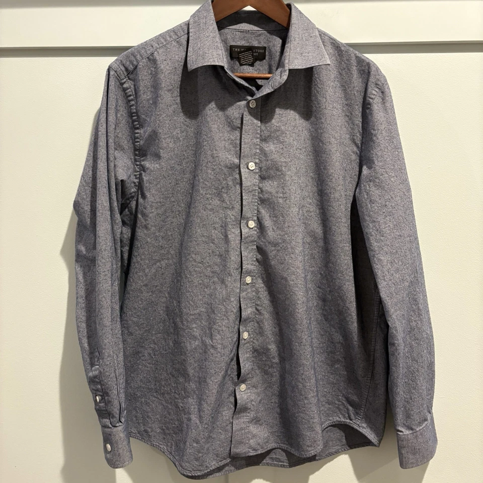 Bloomingdale's Regular Fit Cotton Flannel Shirt Men Size Large Chambray Blue - Image 1 of 4