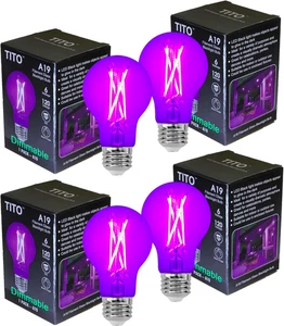 4 Pack E26 A19 Dimmable Filament LED Black Light Bulbs, UVA 395Nm 6W Blacklight - Picture 1 of 12