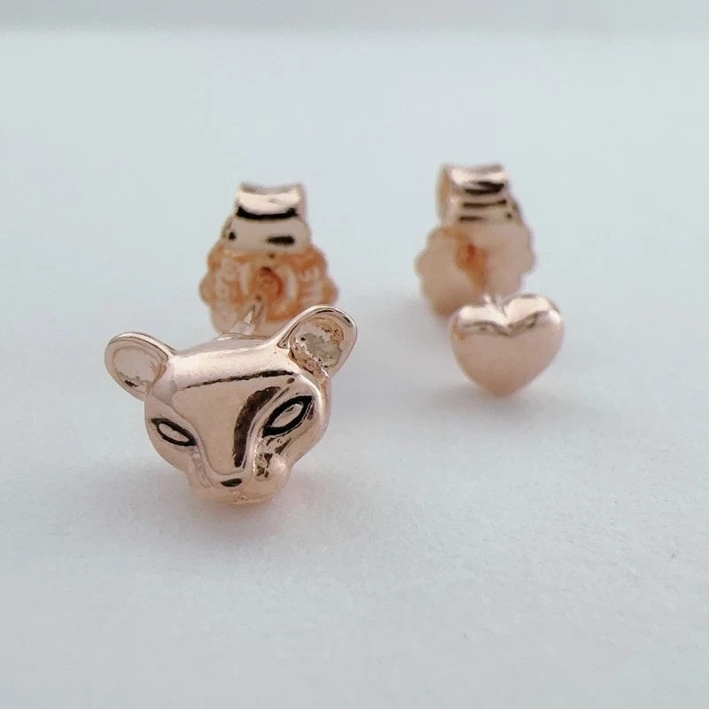 1pair Rose Gold Plated Lion Princess Nala Heart Stud Earrings 288022EN16 - Image 1 of 4