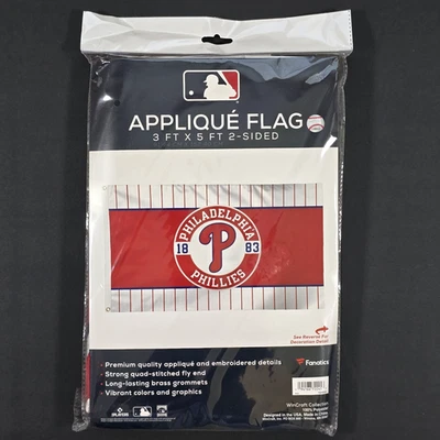 PHILADELPHIA PHILLIES APPLIQUE FLAG 3' x 5' EMBROIDERED 2-SIDED FANATICS MLB NEW - Image 1 of 4