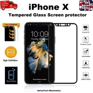 4D Full Coverage REAL Tempered Glass Screen Protector for iPhone X Xs BLACK - Picture 1 of 12