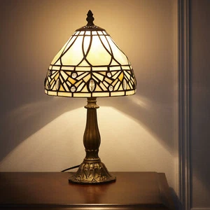 Kilbride Tiffany Bronze Table Lamp and Leaded Cream Marble Wash Glass Shade - Picture 1 of 2