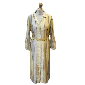 Vestido camisero Berkertex amarillo y azul a rayas vintage años 80 para mujer talla 14 - Imagen 1 de 9