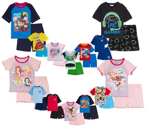 Boys Girls Kids Pyjamas Official Shortie Character Pjs Summer Top + Shorts Set - Picture 1 of 111
