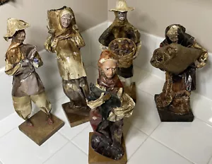 Set of 5 Vintage Mexican Paper Mache Folk Art Figurines Old People Farming - Picture 1 of 12