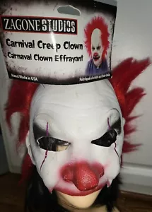 Carnival Creep Clown Half Mask Red Hair Creepy Carnival Sculpt Costume Latex - Picture 1 of 6