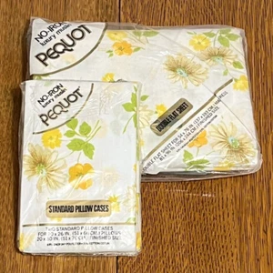 Pequot Muslin Full Flat Sheet & 2 Pillowcases Floral Yellow Blue Green Set - Picture 1 of 8