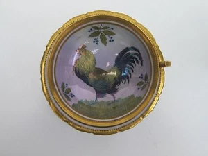 DRESDEN PORCELAIN CUP & SAUCER, LUSTRE BLUE GROUND INTERIOR DECOR WITH COCKEREL - Picture 1 of 12