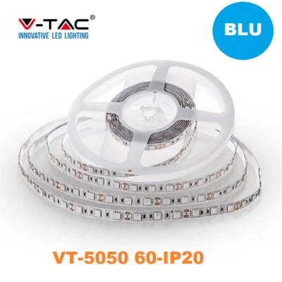 Striscia Strip LED SMD5050 10,8W/mt 5mt 60 LED/mt Blu 12V IP20 V-TAC  - Immagine 1 di 4