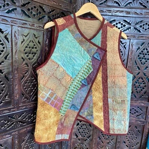 NWOT VTG OOAK Linen Handmade Vest Patchwork Art To Wear Lagenlook Sz M / L - Picture 1 of 19