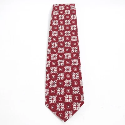 Vintage Leonardo  Qiana Tie Mens 55 in Burgundy White Nylon Geo Medallion Wide - Image 1 of 4