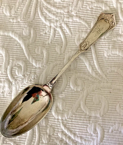 Antique Sterling WOOD & HUGHES HUMBOLT 1880 Large Heavy Serving Spoon Mono Cover