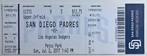 Boleto de Los Angeles Dodgers vs San Diego Padres 2017 2/07/17 - Raro - ¡¡Como nuevo!!! - Imagen 1 de 1