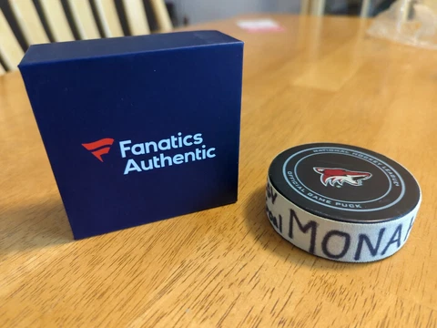 Sean Monahan Calgary Flames Goal Scored Puck 3/28/16 From Fanatics Cover