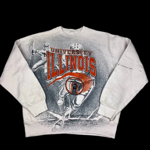 Vintage 90s Illinois Fighting Illini crewneck Sweatshirt L Big Print USA RARE Cover
