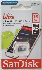 SanDisk Ultra SDSQUNS-016G-GN3MN 16GB 80MB/s UHS-I Class 10 microSDHC Card - Picture 1 of 2