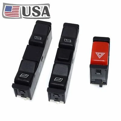 2x Power Window Switch &Emergency Light Switch For Mercedes W123 W201 W126 Black - Image 1 of 4